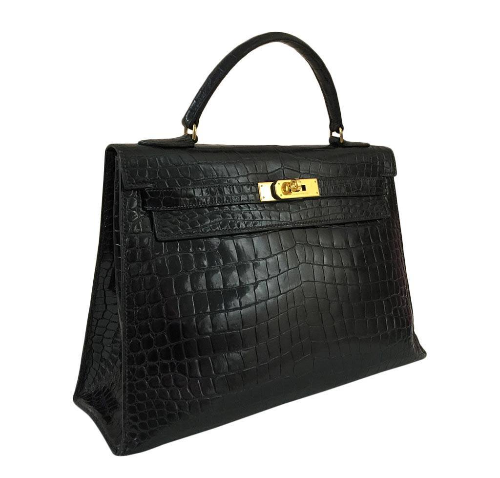Hermès Kelly 32 BLACK POROSUS CROCO Exotic leather ref.483478
