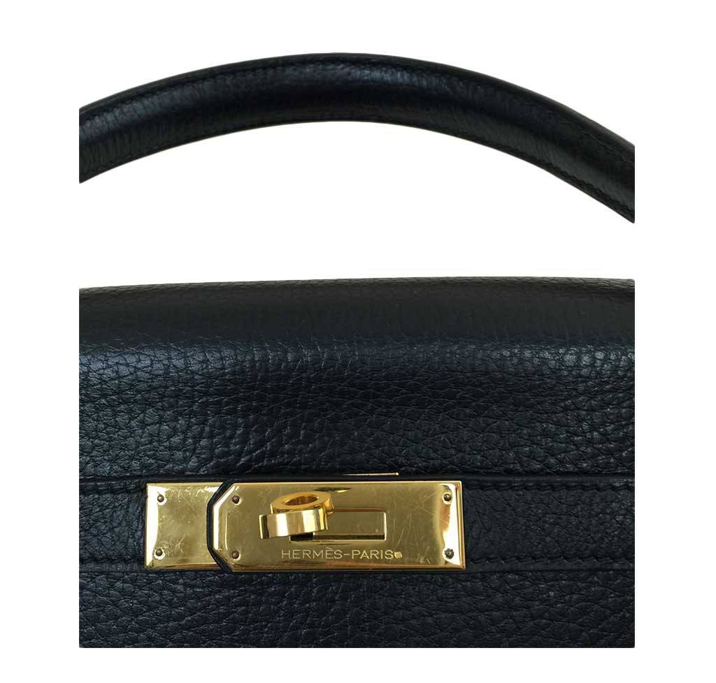 Hermes Kelly Handbag Black Ardennes with Gold Hardware 32 Black 217940463