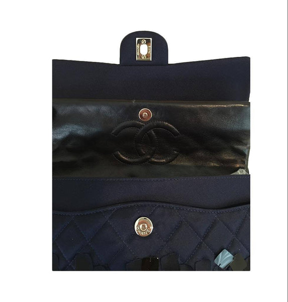 chanel medium double flap navy blue limited edition used detail