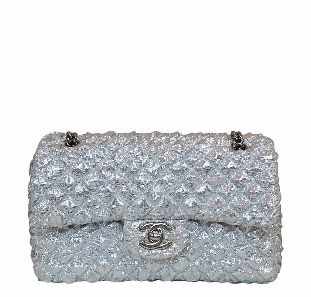 Metallic Silver Quilted Bubble CC Small Flap Bag