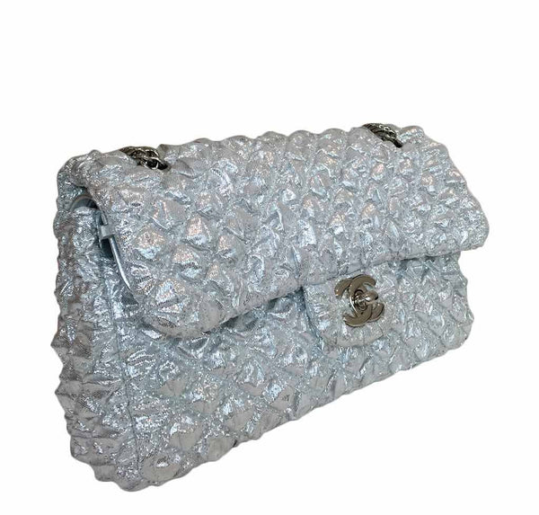 chanel double flap small silver limited edition used side