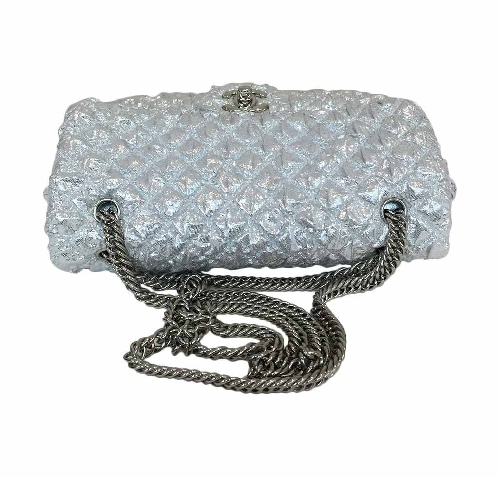 Rent Buy CHANEL Python Double Flap Bag Silver