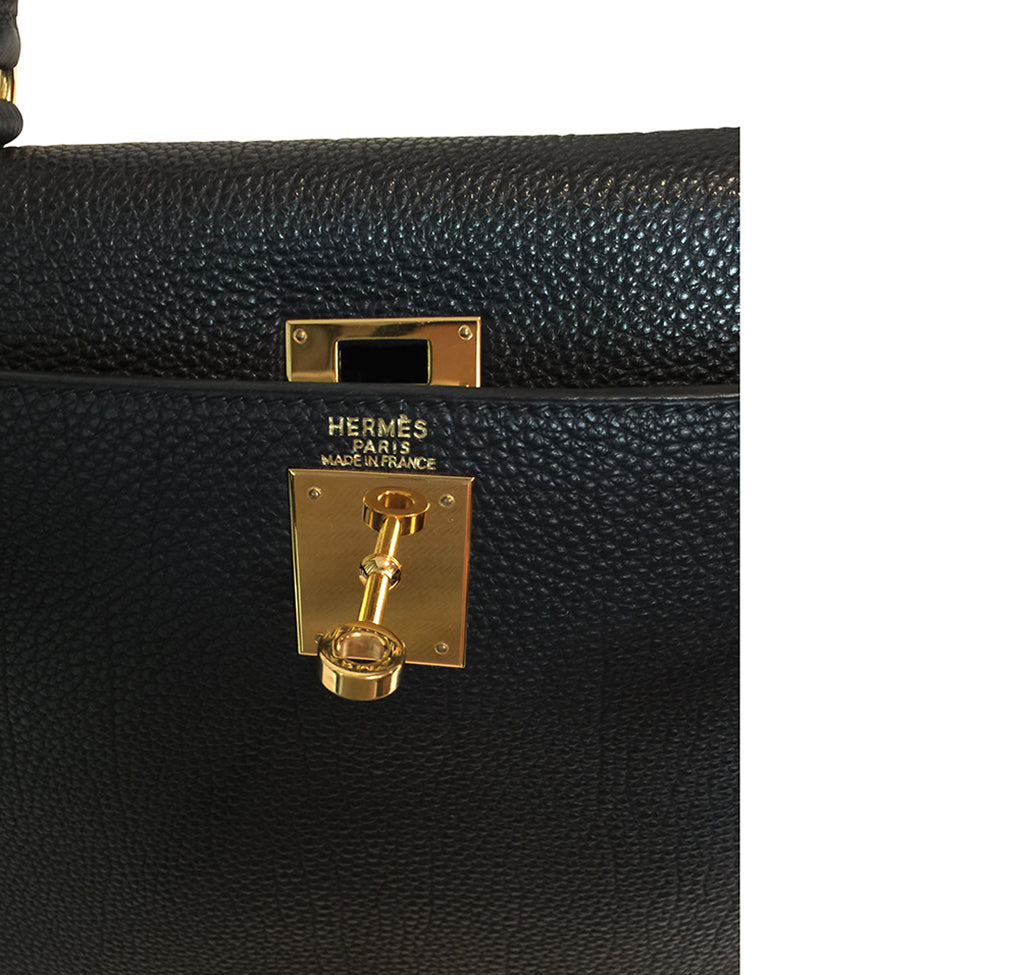 Hermes Noir Black Gold Hardware Togo Kelly 28 Bag Leather Handbag – MAISON  de LUXE
