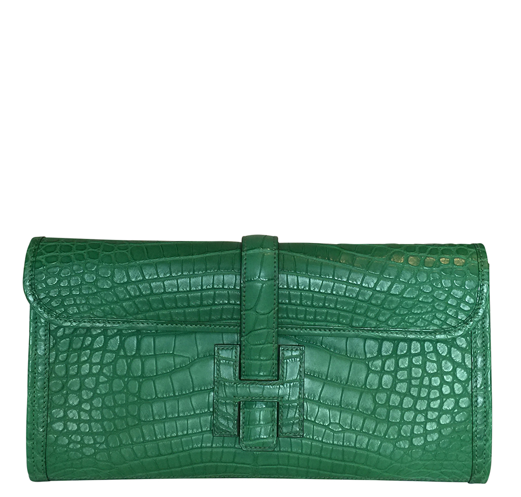Hermès Jige Elan 29 Cactus Matte Alligator Clutch Bag