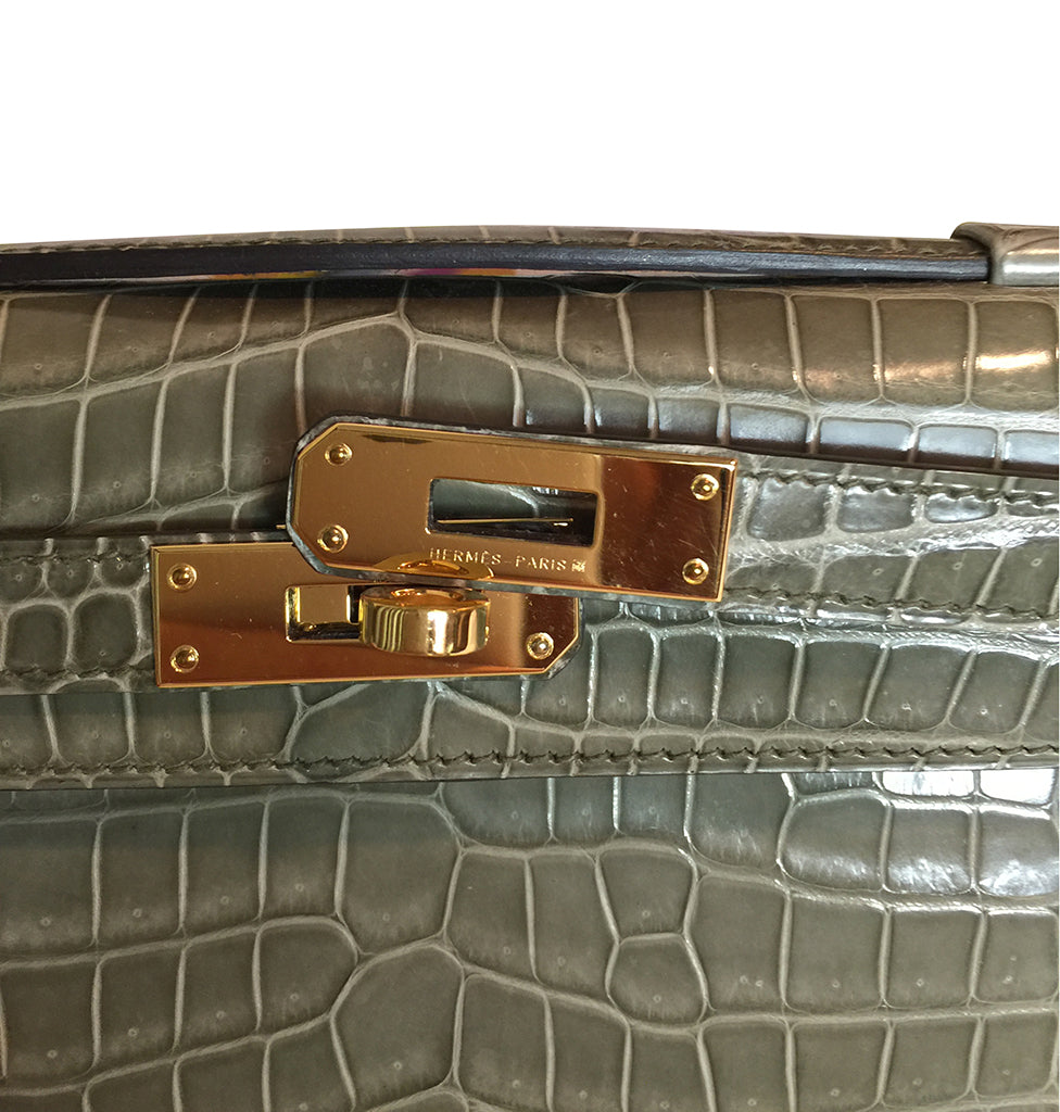 Hermes Mini Kelly II Bag CK81 Gris Tourterelle Shiny Alligator GHW