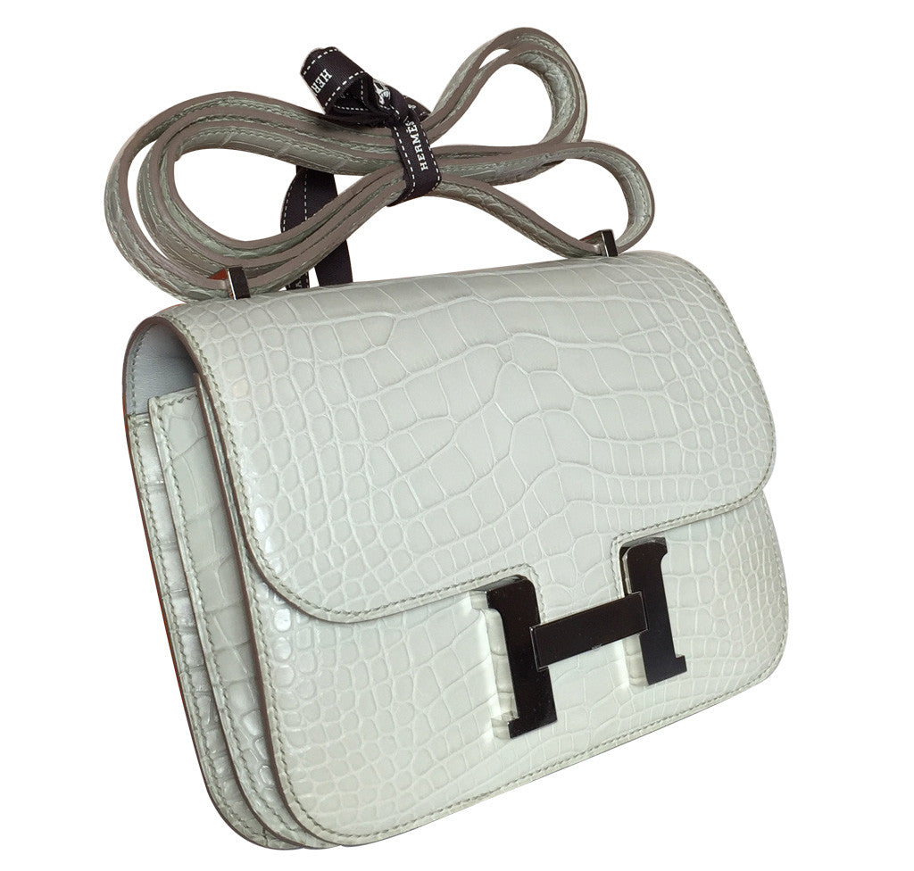 Hermes Constance Wallet Alligator Leather Palladium Hardware In White