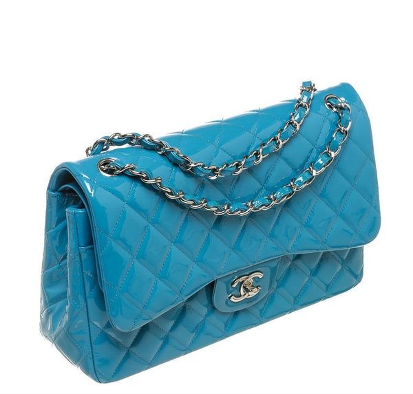 Chanel Jumbo Shoulder Flap Bag Blue Used Side