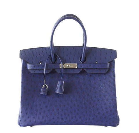 Hermes Birkin 35 Blue Ostrich Bag