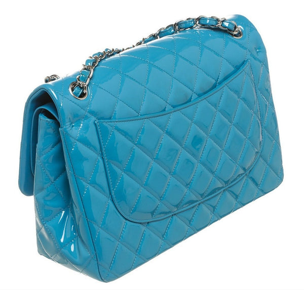 Chanel Jumbo Shoulder Flap Bag Blue Used Back