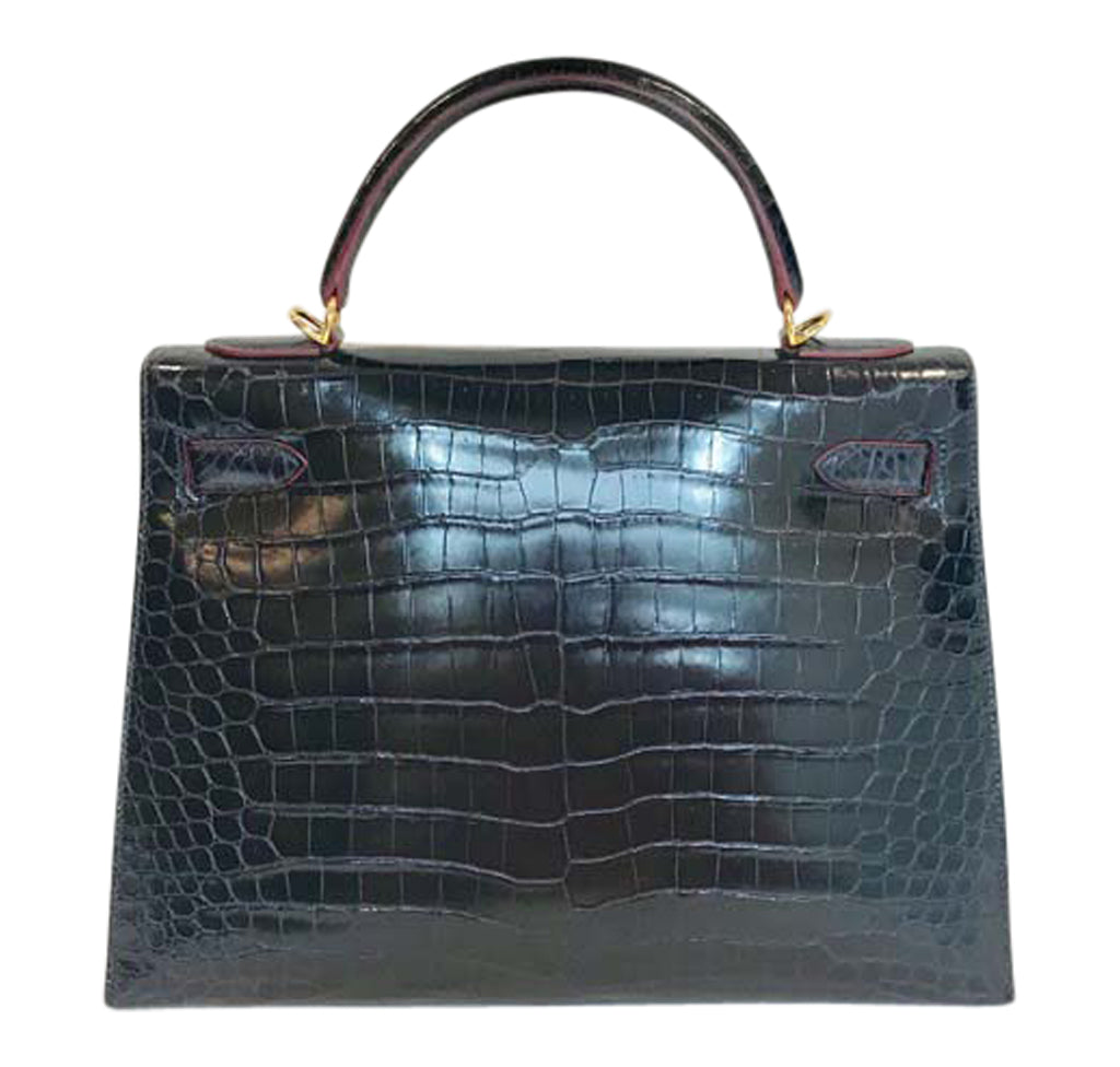 Hermès Kelly Sellier Marine Caiman Shoulder Bag