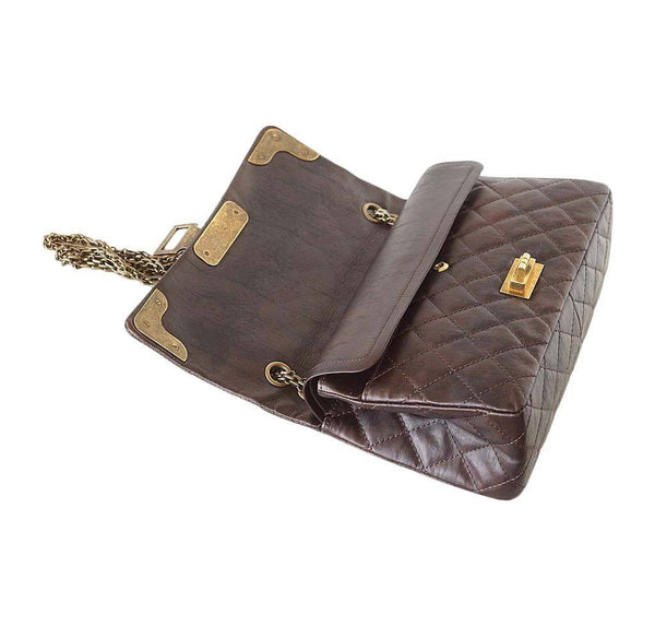 chanel medium double flap brown used open
