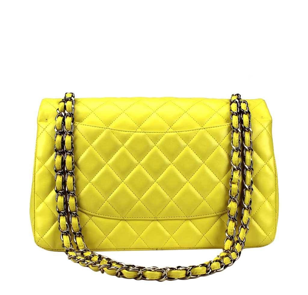Chanel Double Flap Jumbo Bag Yellow - Lambskin Leather