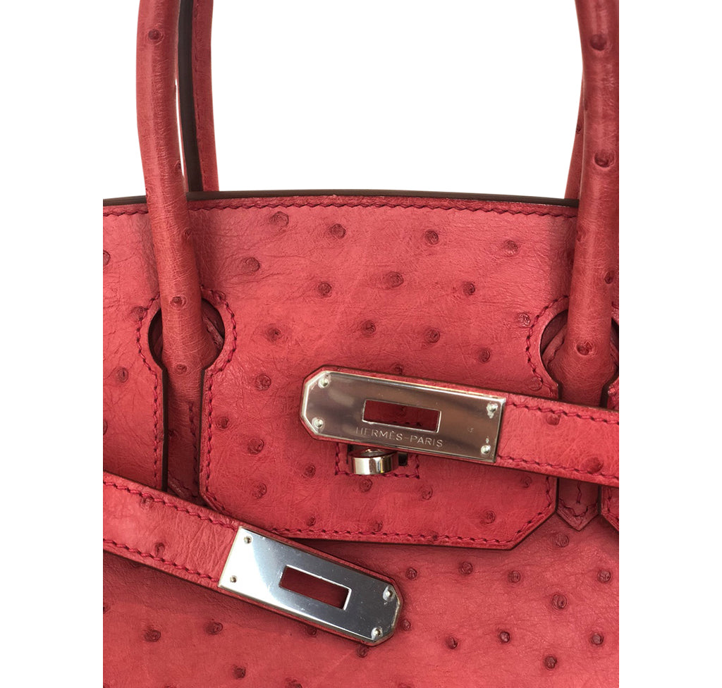 Hermes Birkin Bag 30cm Bougainvillea Red Ostrich Skin PHW - 100% Authentic  