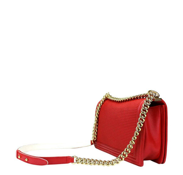 chanel boy cube bag red used back