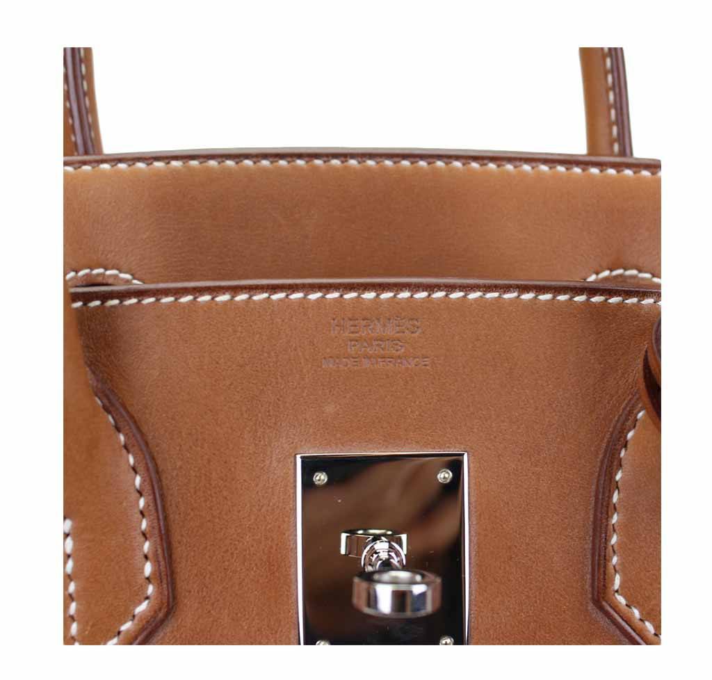 30cm Hermes Two-Toned Barenia Leather and Toile H Birkin Handbag