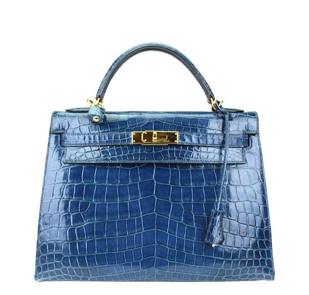 Hermès Kelly 32 Blue Roi Niloticus Crocodile Bag