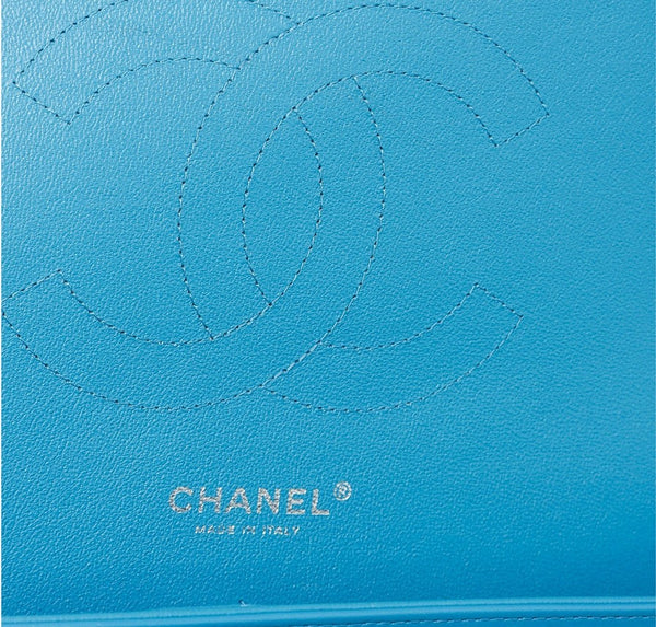 Chanel Jumbo Shoulder Flap Bag Blue Used Embossing
