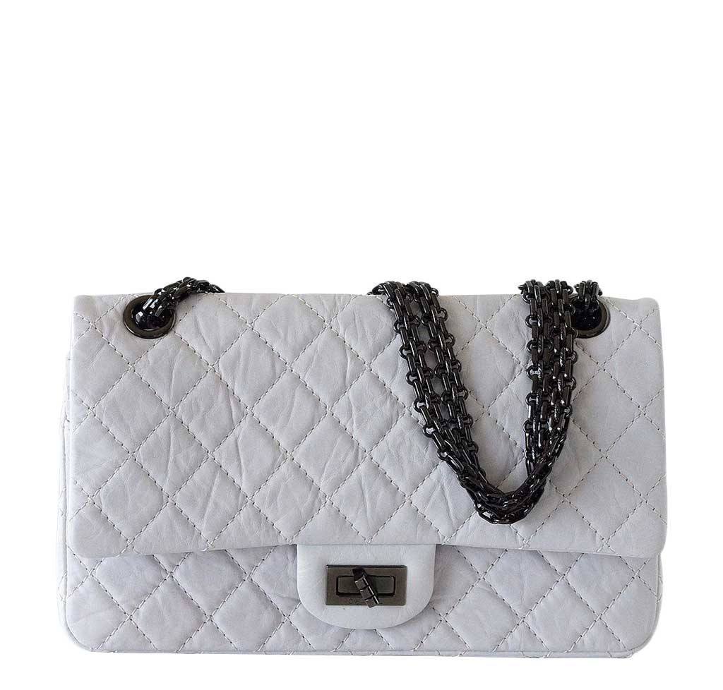Chanel White Python Reissue 225 Double Flap Bag with Gold Hardware