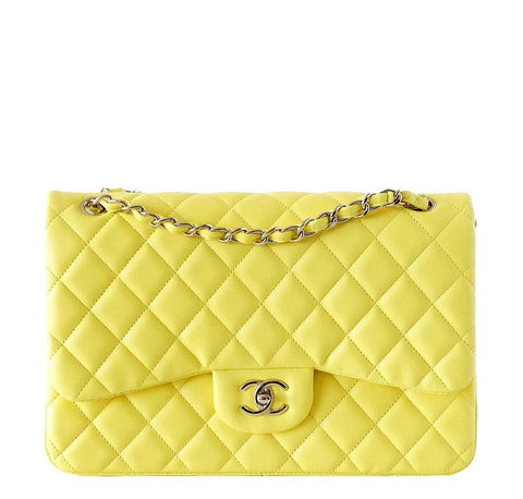 Vintage Chanel Medium Classic Double Flap Bag Yellow and