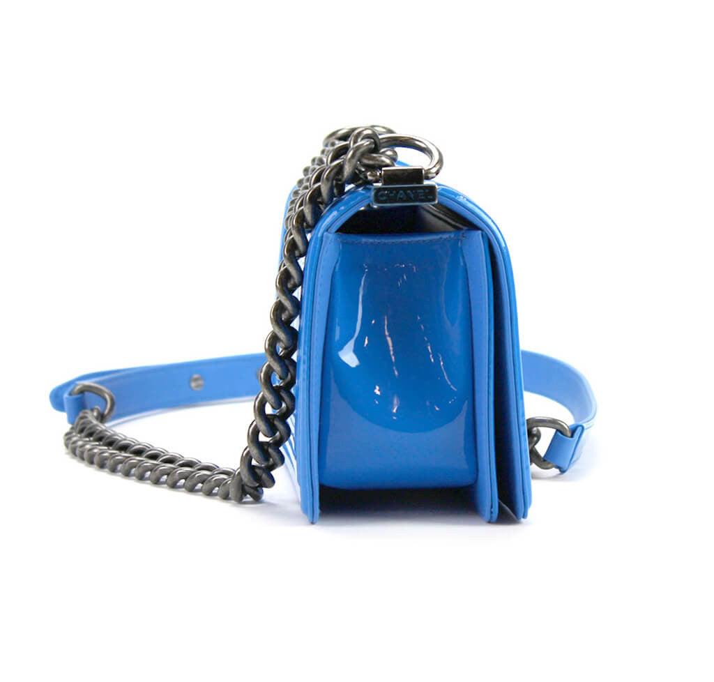 Chanel Boy Bag Electric Blue - Patent Leather SHW
