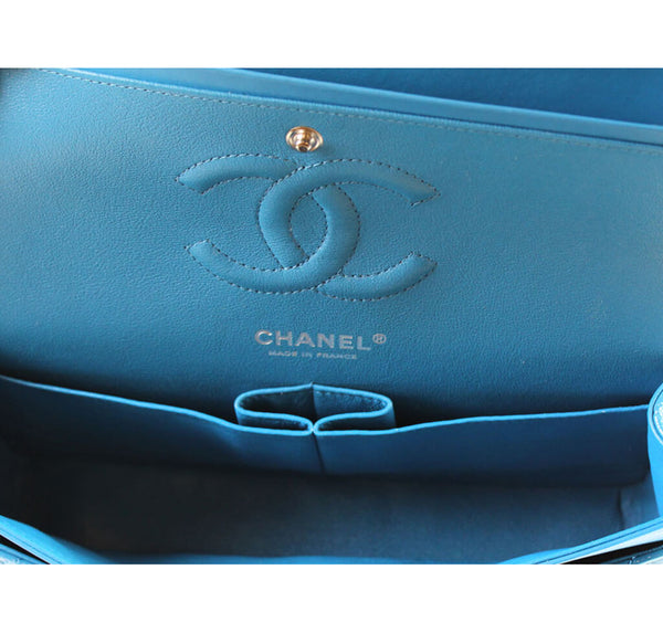 Chanel Classic Jumbo Flap Bag Light Blue Used Embossing