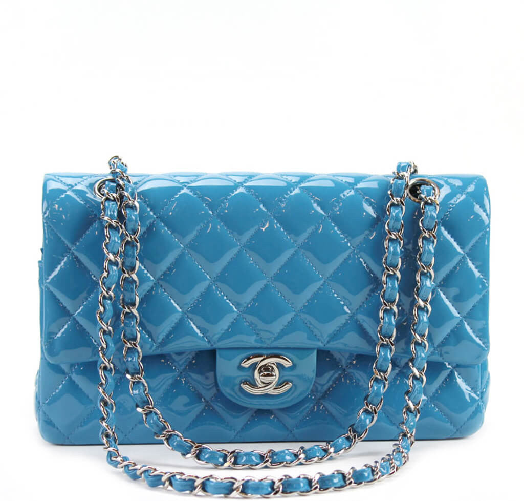 Chanel Medium Classic Double Flap Bag Blue Quilted Caviar Light Gold  Hardware