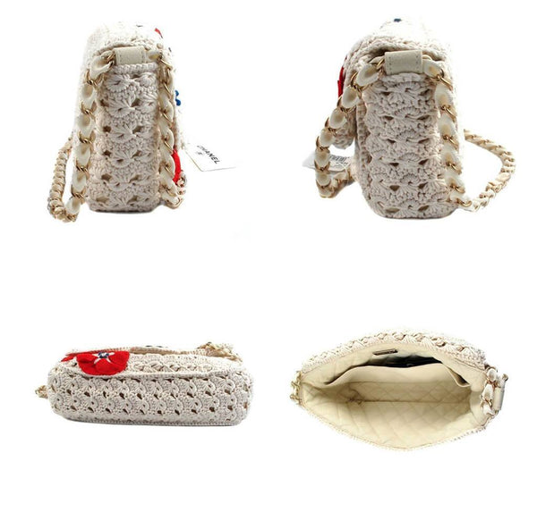 Chanel Crocheted Knit Camelllia Runway Bag New Sides
