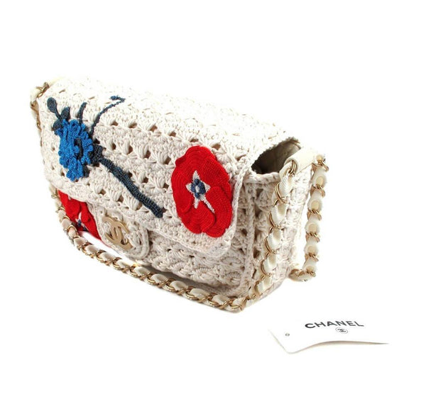 Chanel Crocheted Knit Camelllia Runway Bag New Side