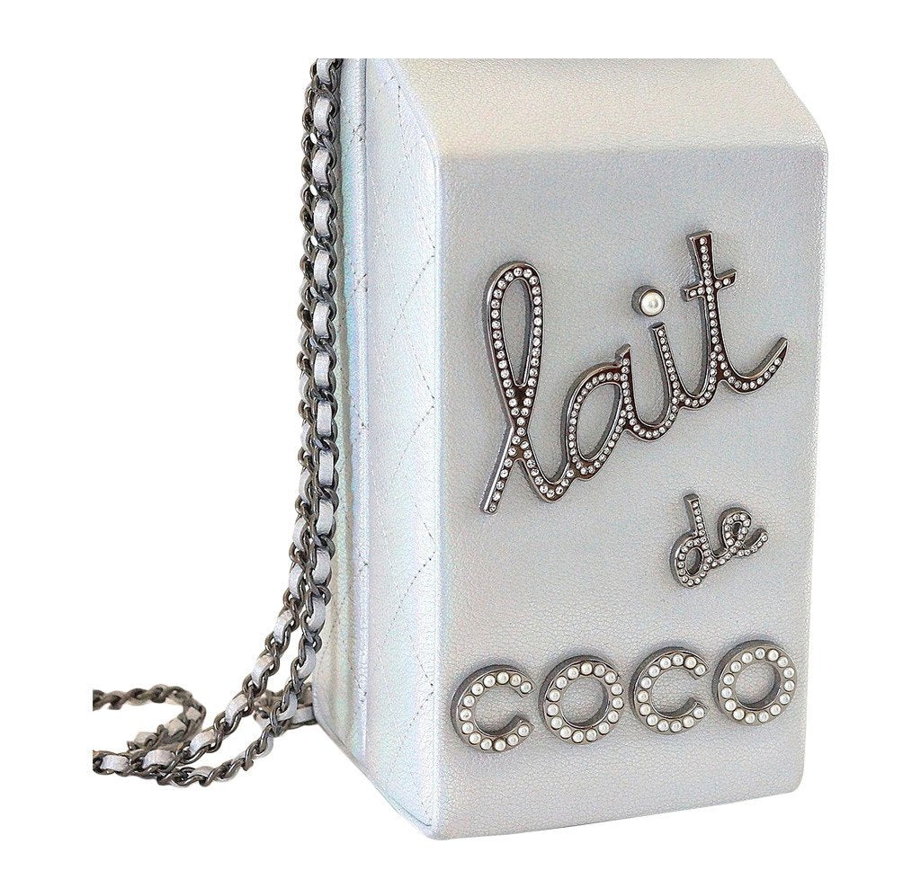 CHANEL Metallic Goatskin Lait de Coco Milk Carton Bag Silver 183561