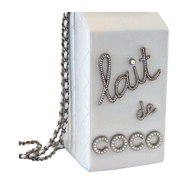 Chanel Lait de coco milk carton limited edition bag silver new front
