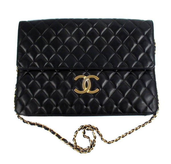 Chanel Maxi Shoulder Bag Black Used Front