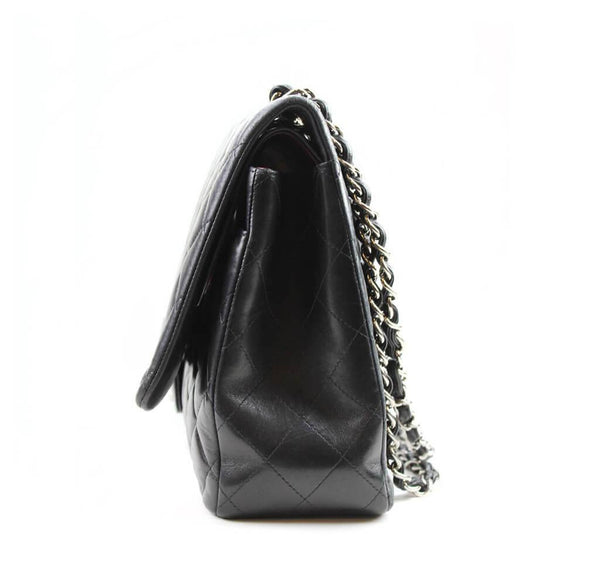 Chanel Maxi Shoulder Flap Bag Black Used Side