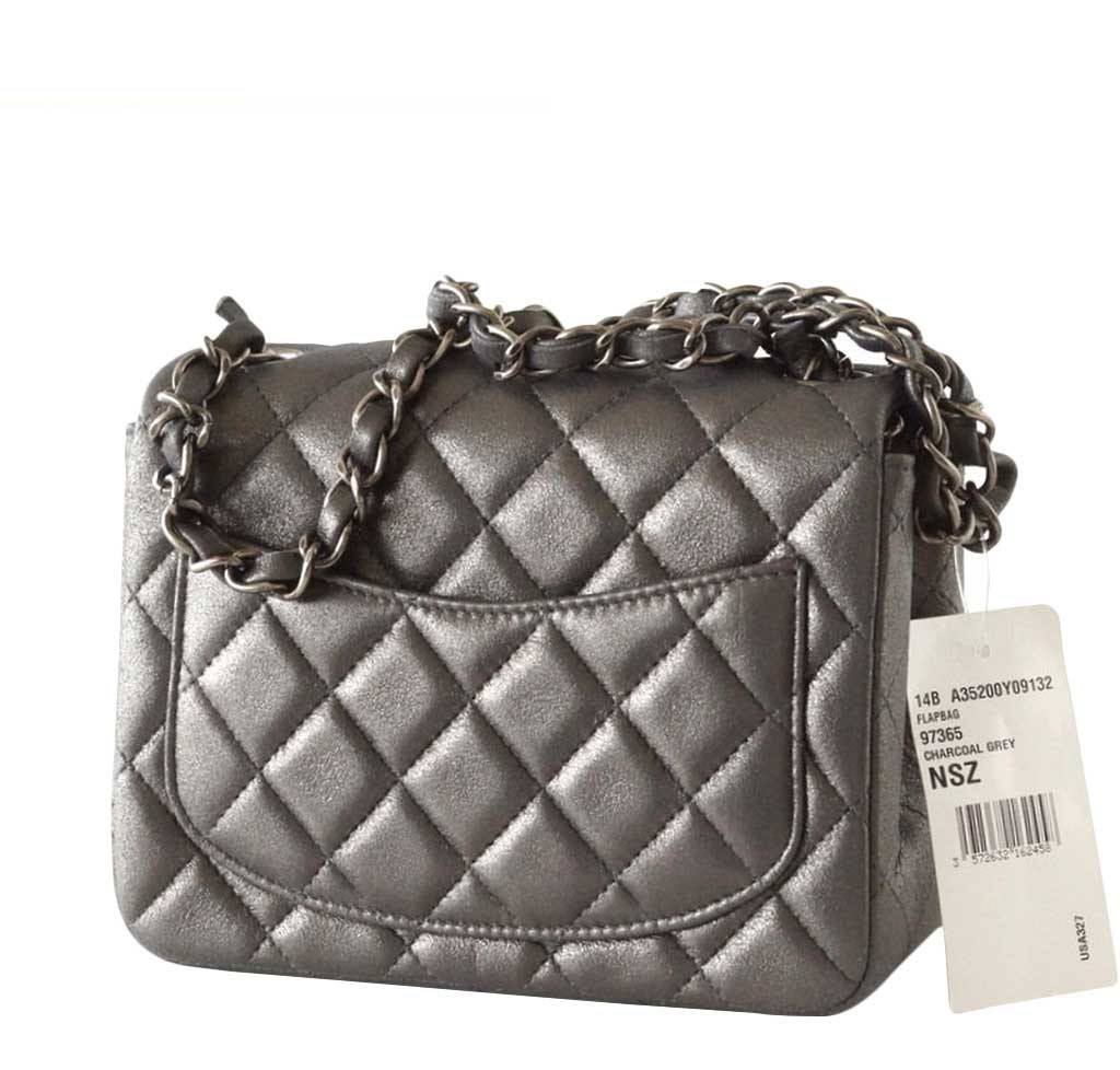 Chanel Charcoal Metallic Quilted Calfskin Leather Classic XXL Flap