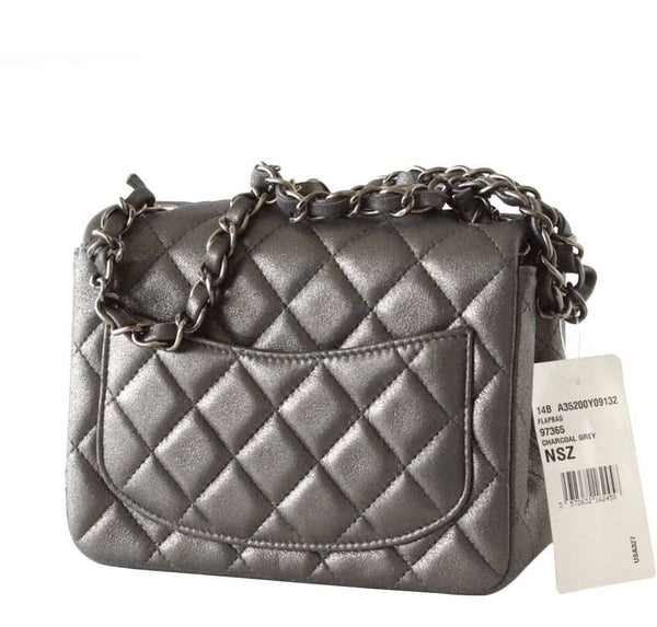Chanel Mini Square Flap Bag Charcoal Gray New Back