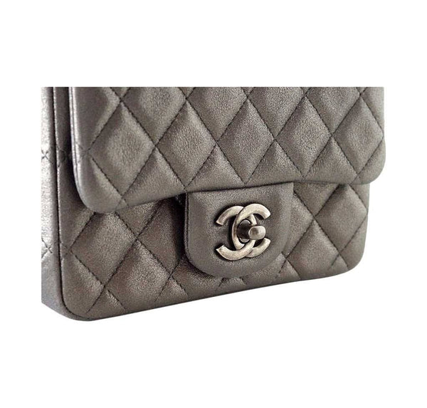 Chanel Mini Square Flap Bag Charcoal Gray New Detail