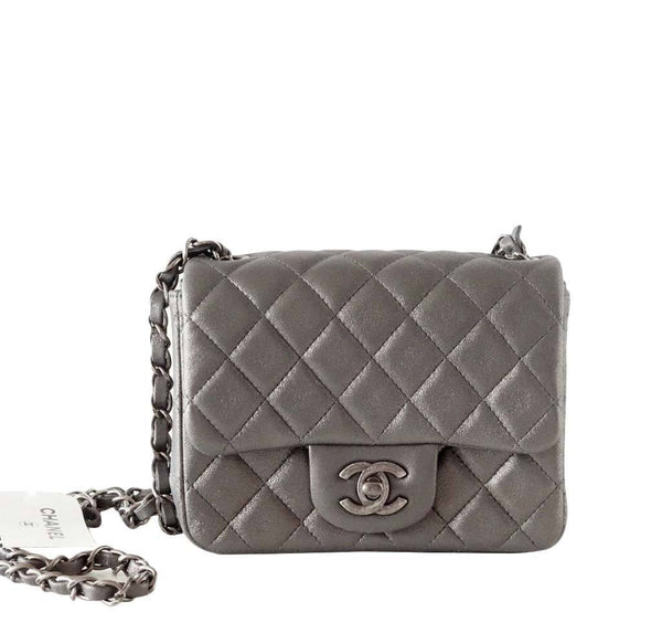 Chanel Mini Square Flap Bag Charcoal Gray New Front