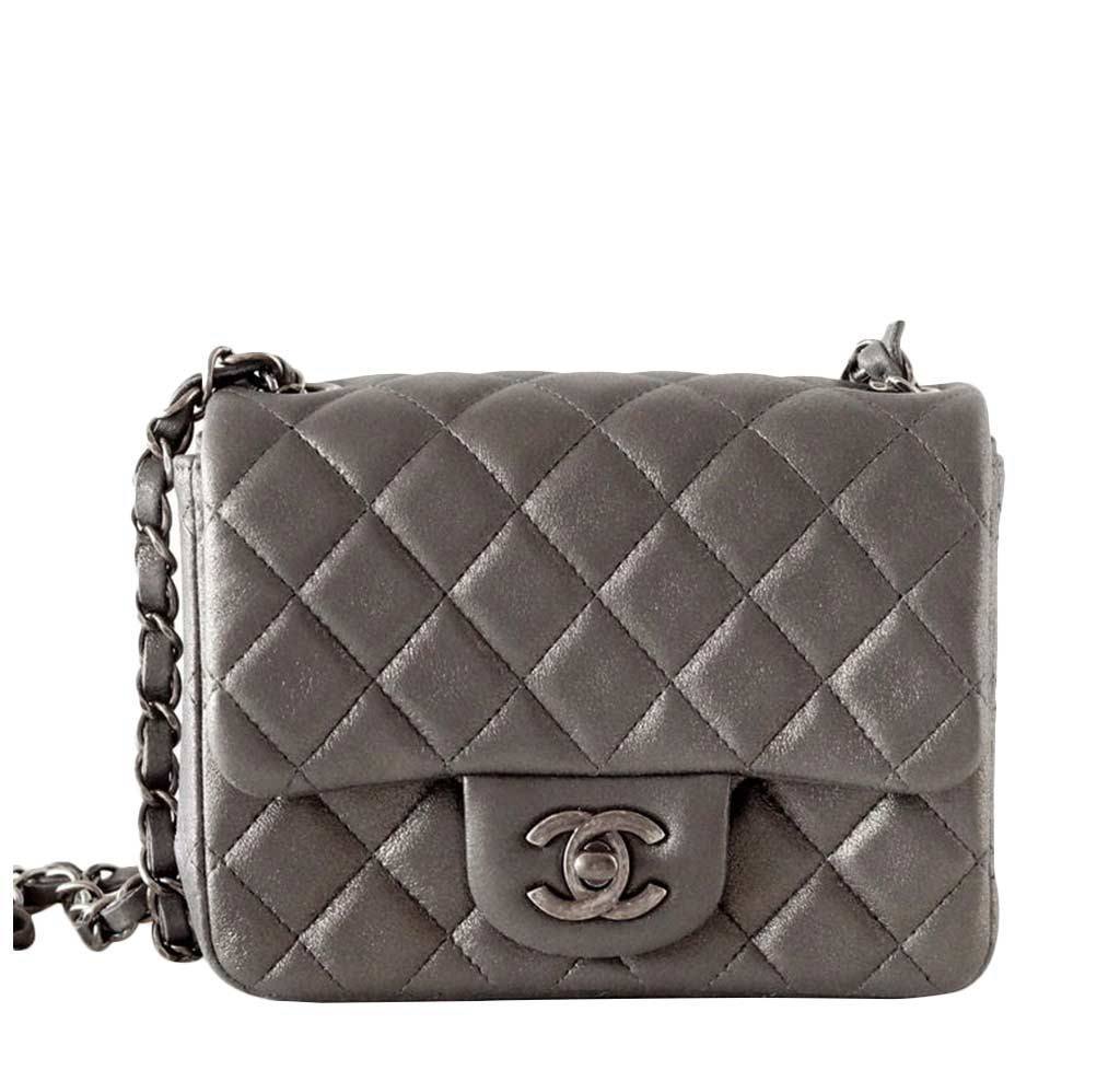Chanel Square Mini Flap Dark grey Leather ref.38561 - Joli Closet
