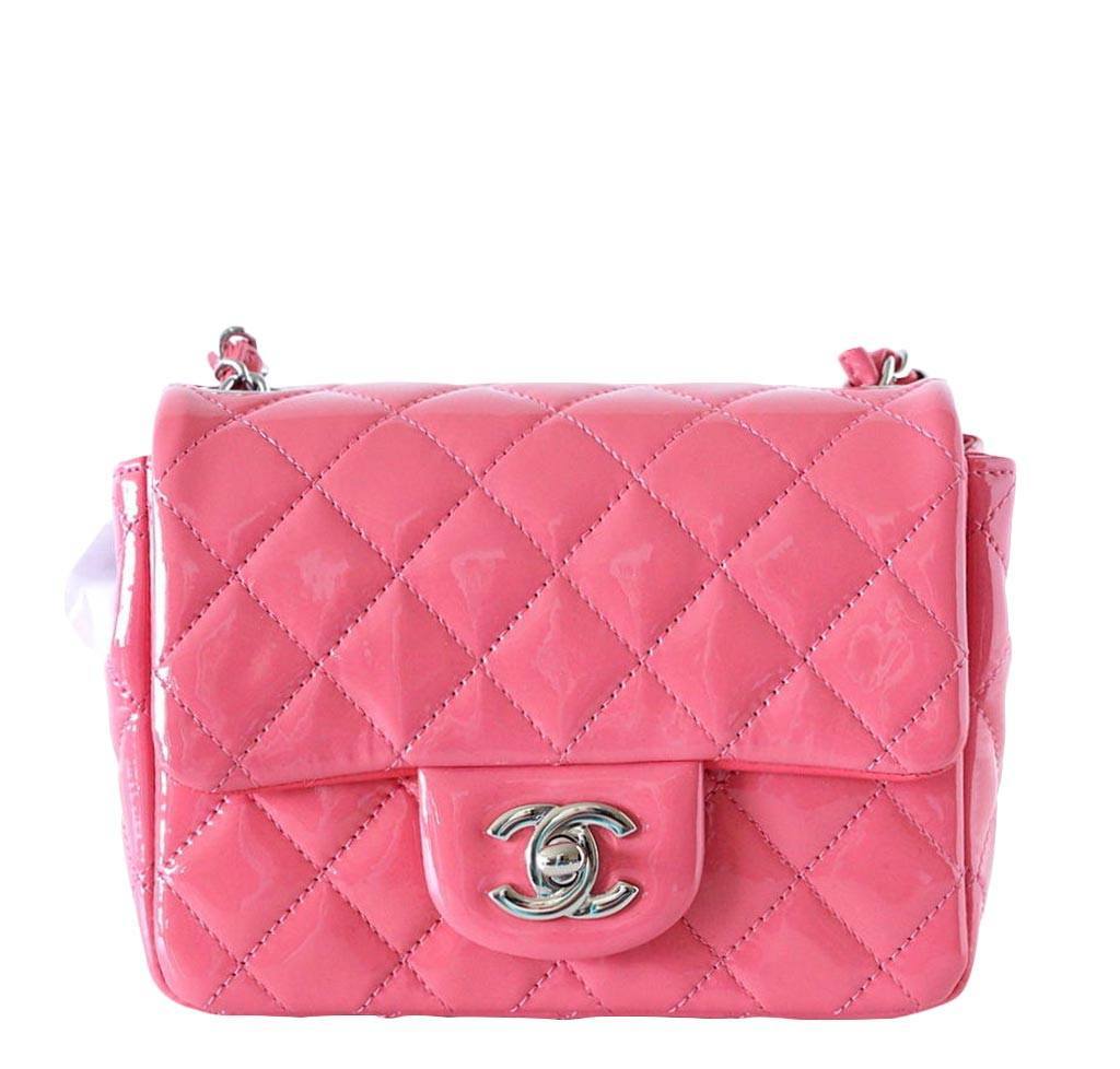 Chanel Pink Patent Leather Mini Square Flap Bag