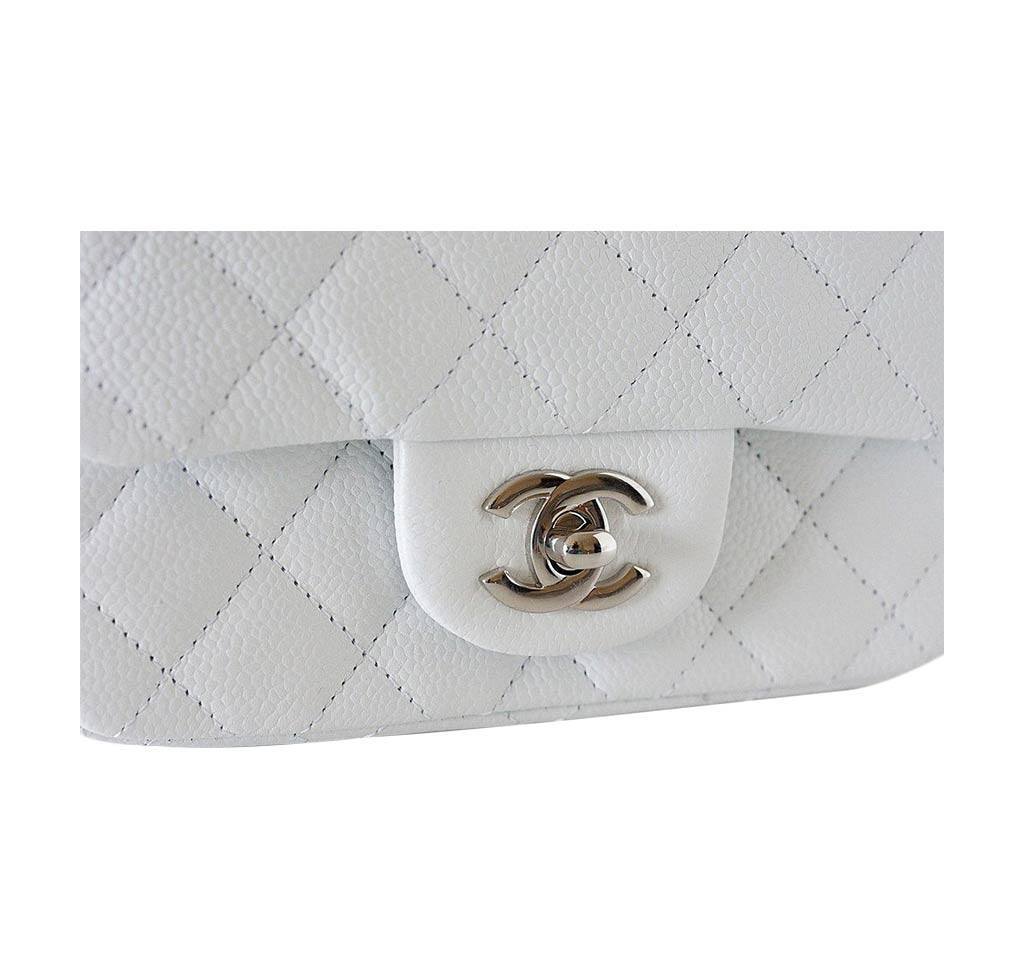 Chanel A69900 Mini Flap Bag Grained Calfskin White Silver - lushenticbags