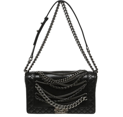 CHANEL Calfskin Quilted Enchained Flap Black 647927