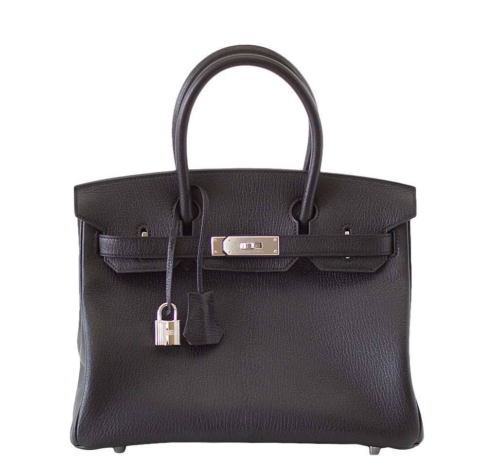 Hermes Birkin 30 Black Box Leather Bag Palladium Hardware at