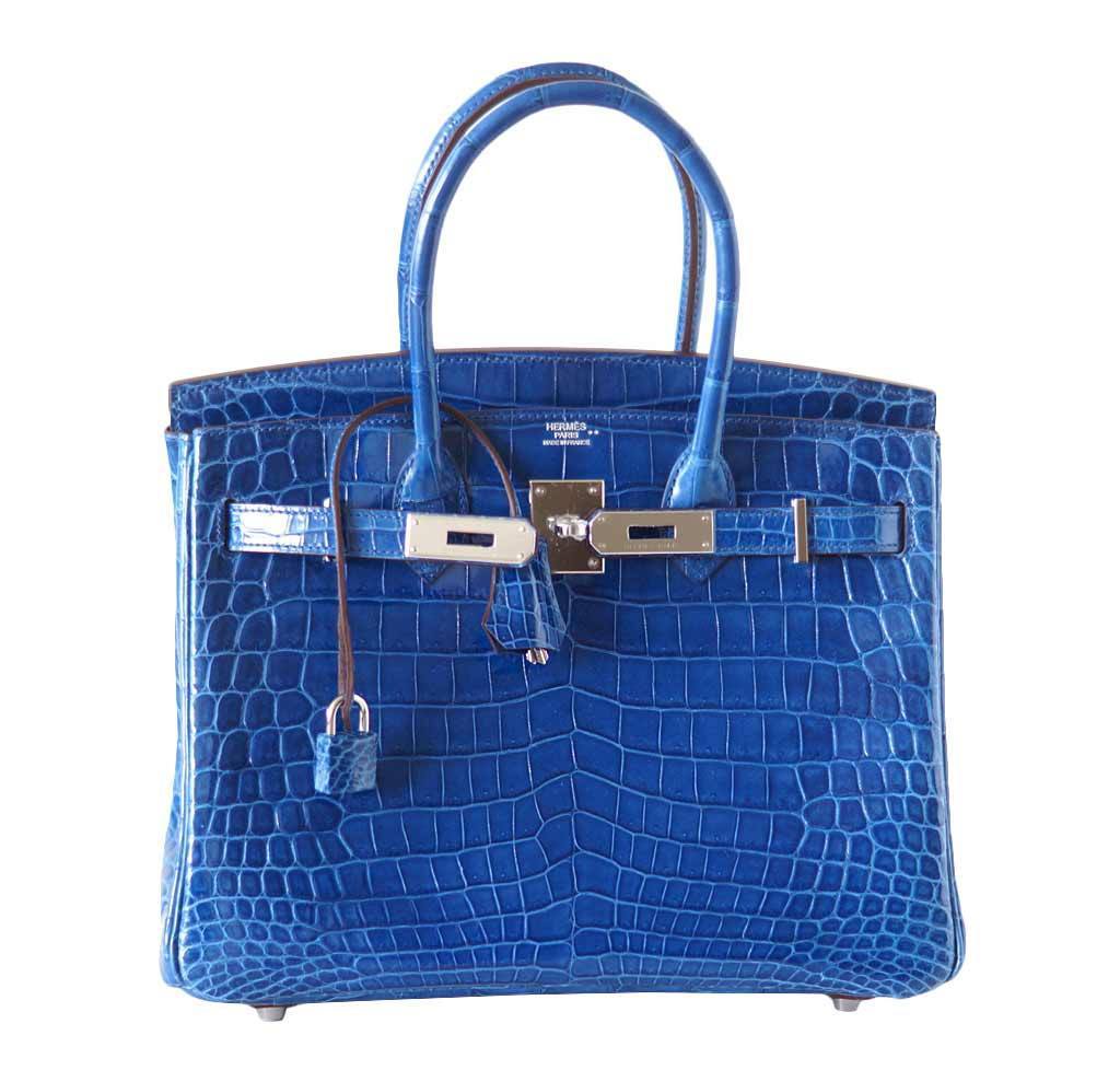 Hermès Birkin 30 Crocodile in color MYKONOS (blue)