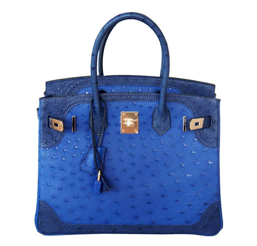 Bags, Ghibli Ostrich Birkin Style Bag Iconic Pad Lock Key Light Blue