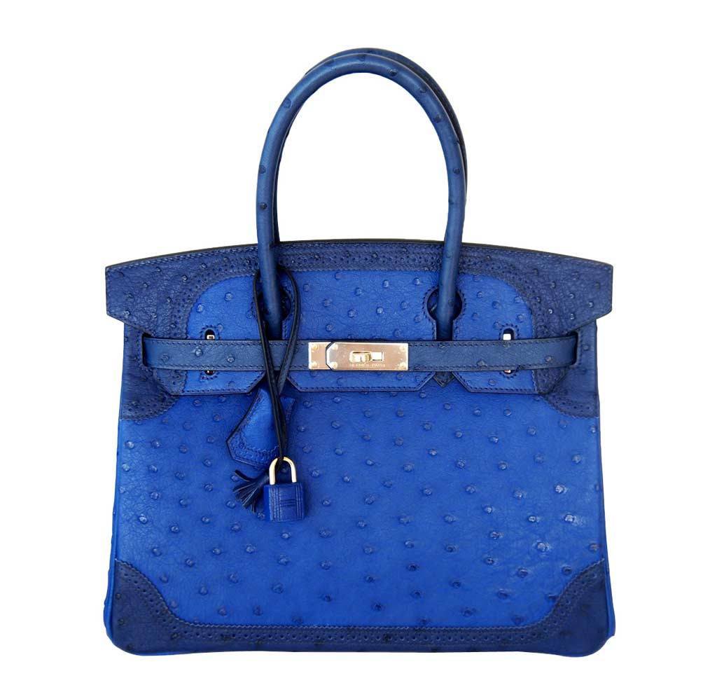 🤩Limited Edition🤩 Hermes Birkin 30 TriColor Bleu Sapphire/Bleu Iris Bleu  de OSTRICH GHILLIES in PHW, Luxury, Bags & Wallets on Carousell