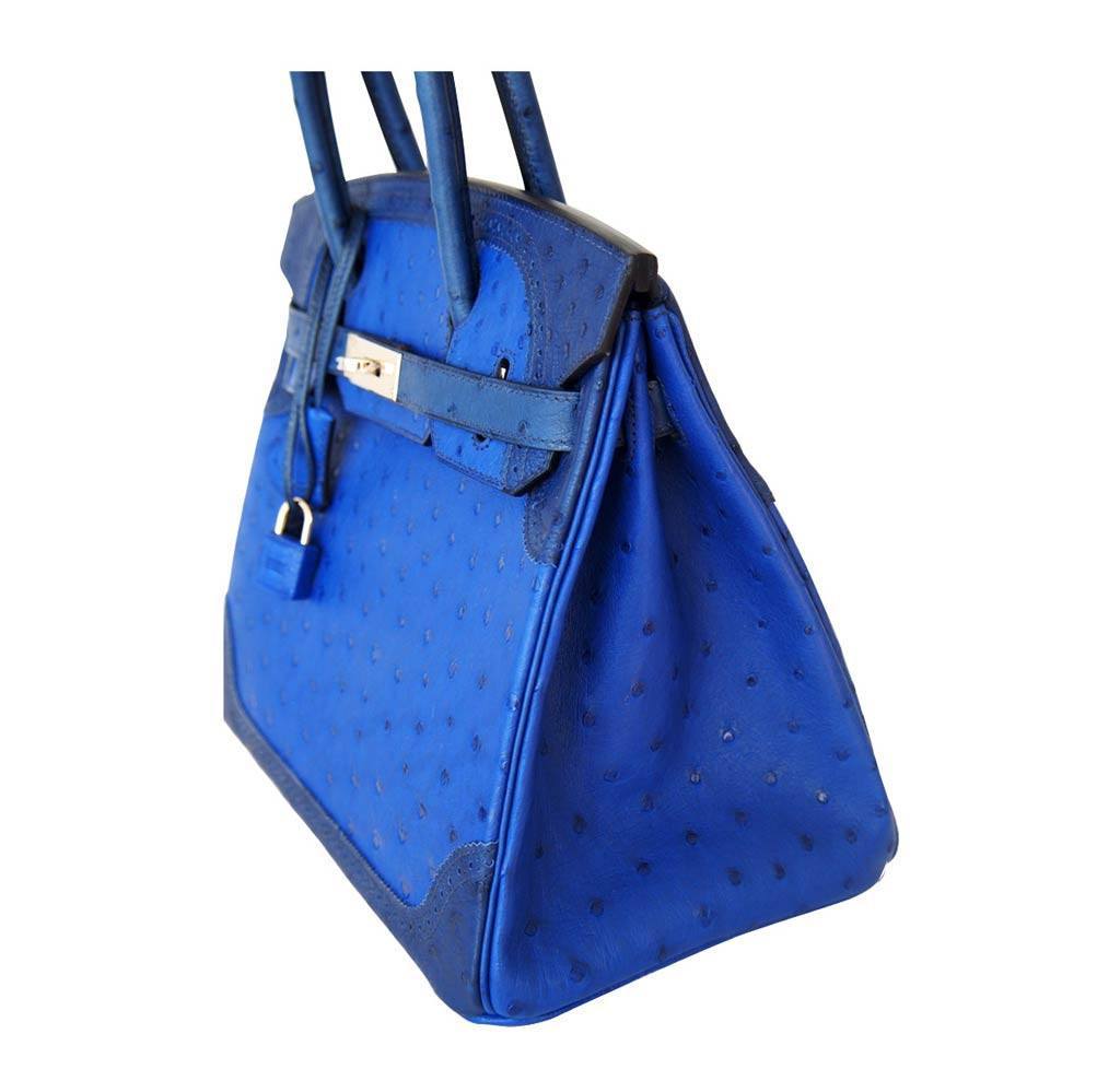 Hermes 30cm Blue Iris Ostrich Birkin Bag with Gold Hardware.