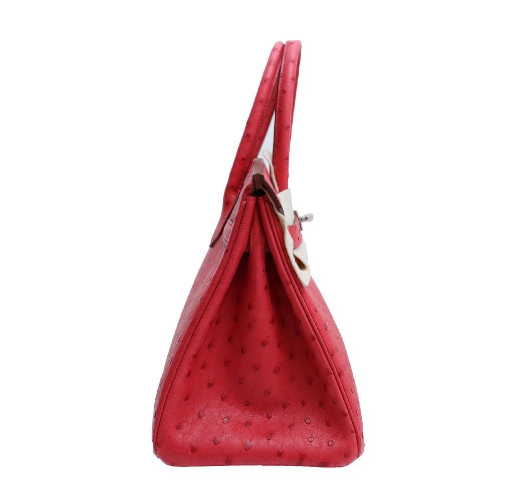 Hermes Birkin Bag 30cm Bougainvillea Red Ostrich Skin PHW - 100% Authentic