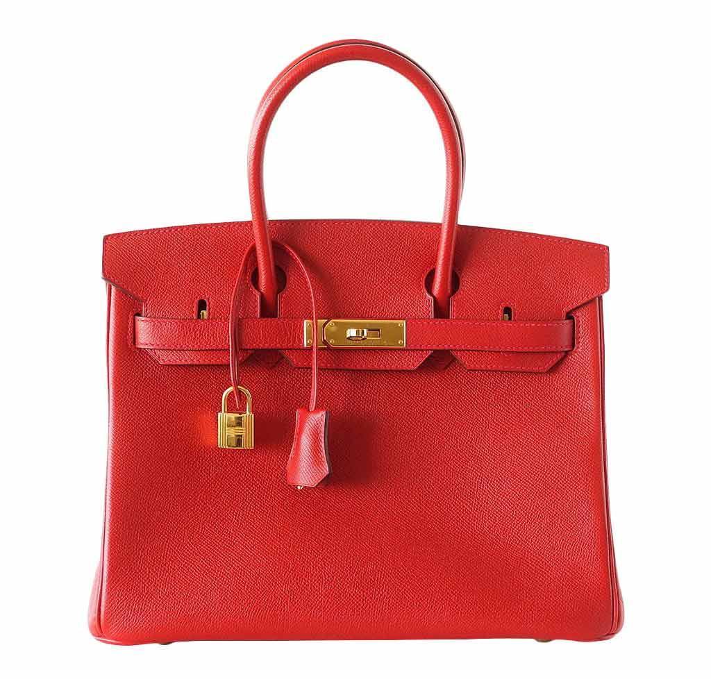 Hermes PHW Birkin 30 Handbag Epsom Leather Red Used