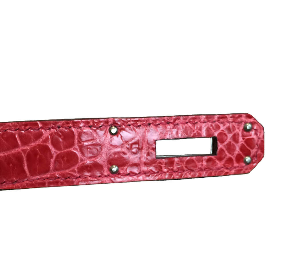 Hermes Birkin 35 Shinny Crocodile Bougainvillea Red Pink Palladium