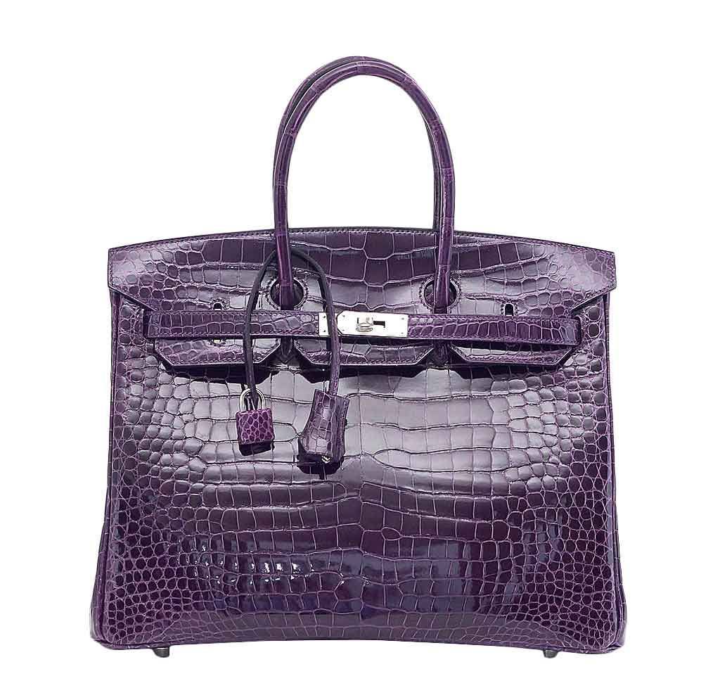 Hermes Birkin 25 Purple Crocodile Exotic Leather Top Handle