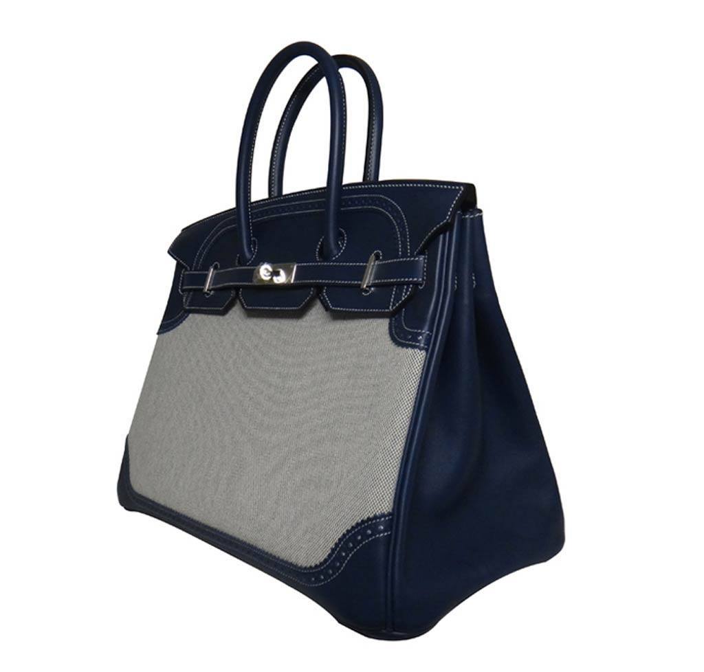Hermès Ghillies Birkin 35 Blue Bag PHW in 2023
